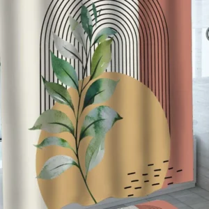 Mid Century Art Shower Curtain Green Leaves