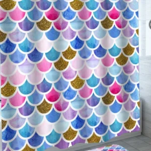 Multi Colored Mermaid Skin Shower Curtain and Bath Rugs