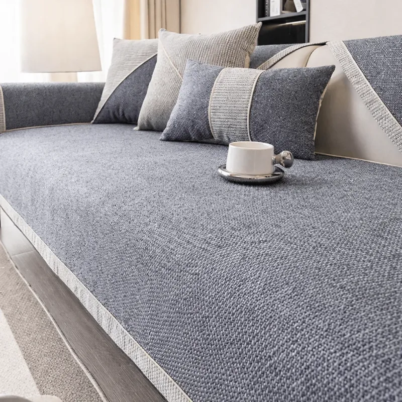 NATURWEFT Non-Slip Cotton-Linen Sofa Cover - Breathable Couch Slipcover for Year-Round Comfort 0