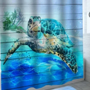 Painted Swimming Turtle Shower Curtains