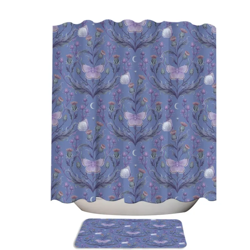 Purplish Garden Butterflies and Thistle Unique Shower Curtains
