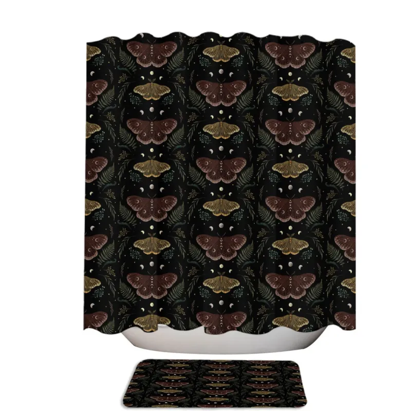 Saturnia Pavonia Moth and Moonlit Ferns Shower Curtain
