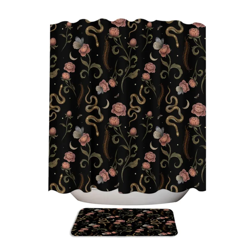 Serpentine Pink Roses Snakes Centipedes and Moths Shower Curtain