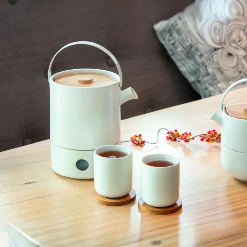 Set de 2 vasos cerámicos con posavasos de bambú Umea Bredemeijer