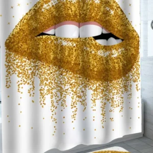 Sexy Shower Curtains for Guys Shining Gold Lips