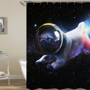 Shower Curtains with Funny Astronaut Pug Dog