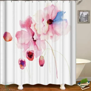Shower Curtains with Pink Flowers Painting