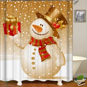 Shower Curtains with Vintage Colored Christmas Snowman