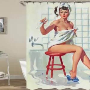 Shower Curtain of Vintage Shower Girl