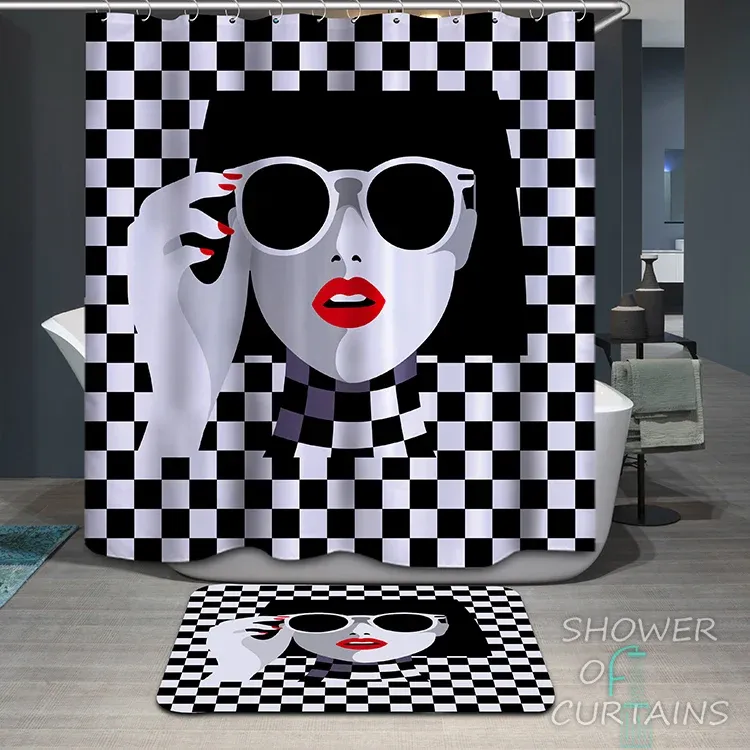 Shower Curtain of Red Lipstick Chic Lady