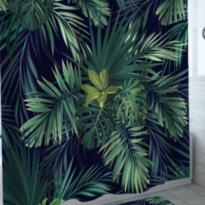 Tropical Shower Curtains Forest Green Palm Leaves