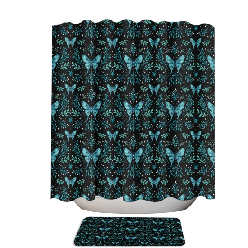Turquoise Mystical Spider and Butterfly Shower Curtain