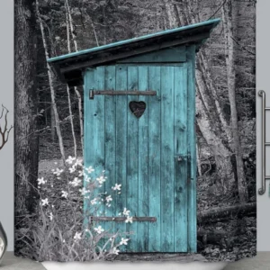 Turquoise Wood Cabin Shower Curtain