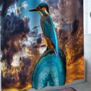Turquoise Woodpecker Bird at Sunset Shower Curtain