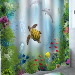 Turtle and Dolphins in Reef Shower Curtain