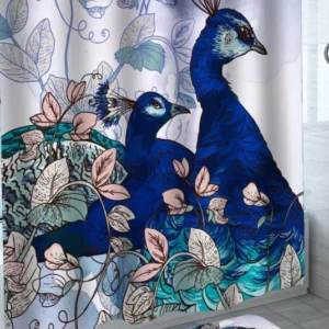 Two Blue Turquoise Peacocks Shower Curtain