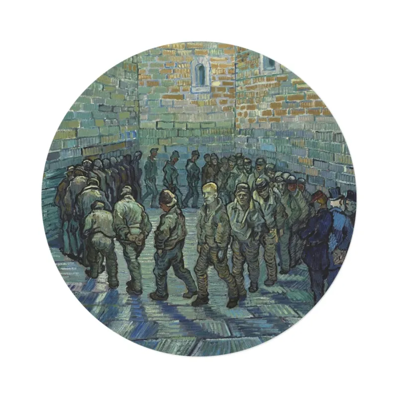 Prisoners Exercising by Vincent van Gogh round mat, top view on white background
