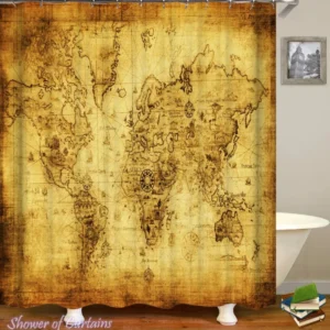 Vintage World Map shower curtain