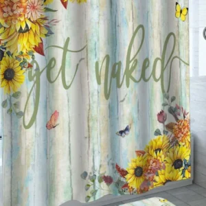 Womens Shower Curtains Painted Sunflowers and Butterflies Get Naked