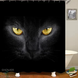 Yellow Eyes Black Cat Shower Curtain