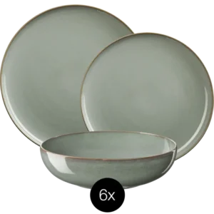 ASA Selection Geschirrset Saisons - Eucalyptus - 18-teilig / 6 Personen - 6 Speiseteller, 6 Schalen und 6 Frühstücksteller