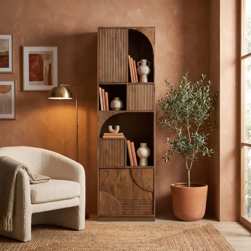 Bücherregal Orissa Naturfarbe von Bizzotto – Mangoholz, 4 Türen, im stilvoll eingerichteten Wohnraum, STUFF Shop