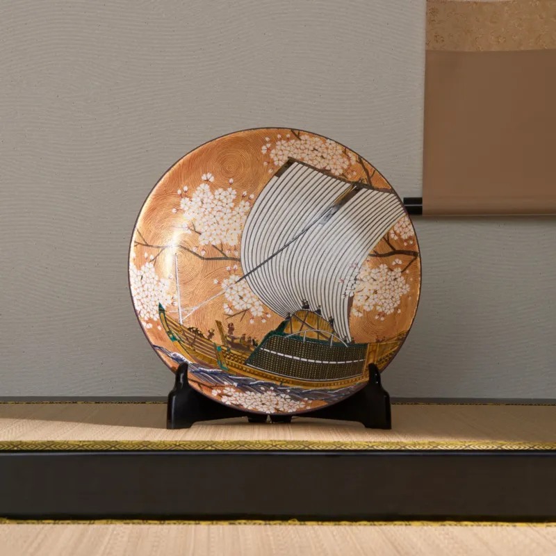 Kitamura Takashi Gold Kitamaebune Ornamental Plate 12.6 in - MUSUBI KILN - Quality Japanese Tableware and Gift