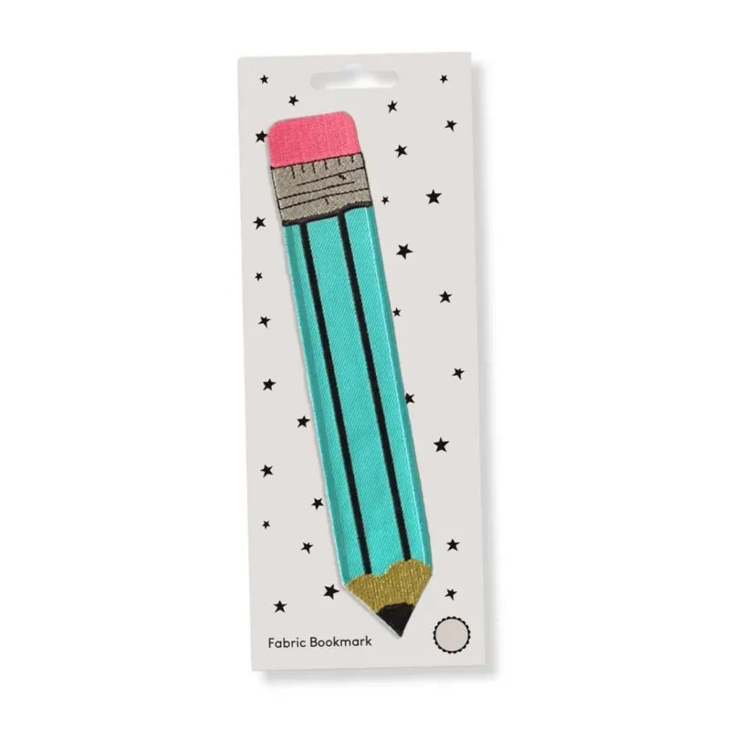 Aqua Retro-Bleistift | Besticktes Stofflesezeichen