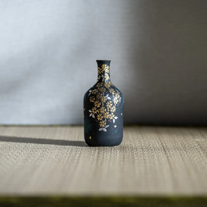 Nakada Kingyoku Morikin Sakura Aochibu Bottle Vase - MUSUBI KILN - Quality Japanese Tableware and Gift