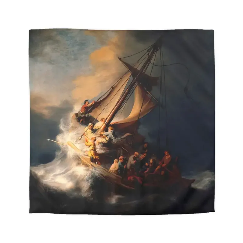 Rembrandt Storm on Sea of Galilee Duvet Cover Set - Biblical Maritime Drama Dutch Golden Age Art Bedding - Duvet Covers