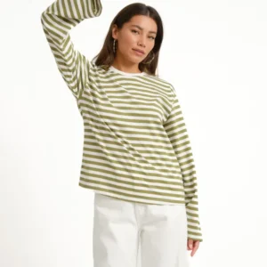 TILTIL Longsleeve Thin Striped Doka Tee Olijf Wit - Things I Like Things I Love