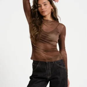 TILTIL Pleated Tara Mesh Longsleeve Brown - Things I Like Things I Love