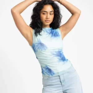 TILTIL Rody Mesh Top Turquoise Flower - Things I Like Things I Love