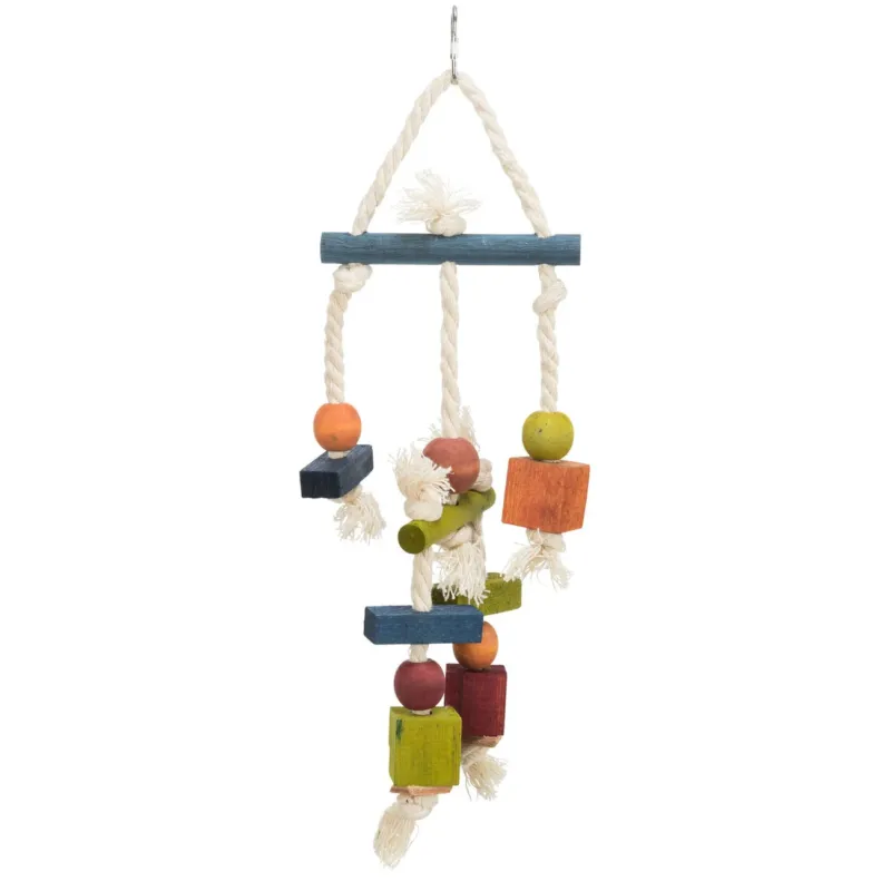 Vogelspielzeug, bunt, mit Leder und Tau